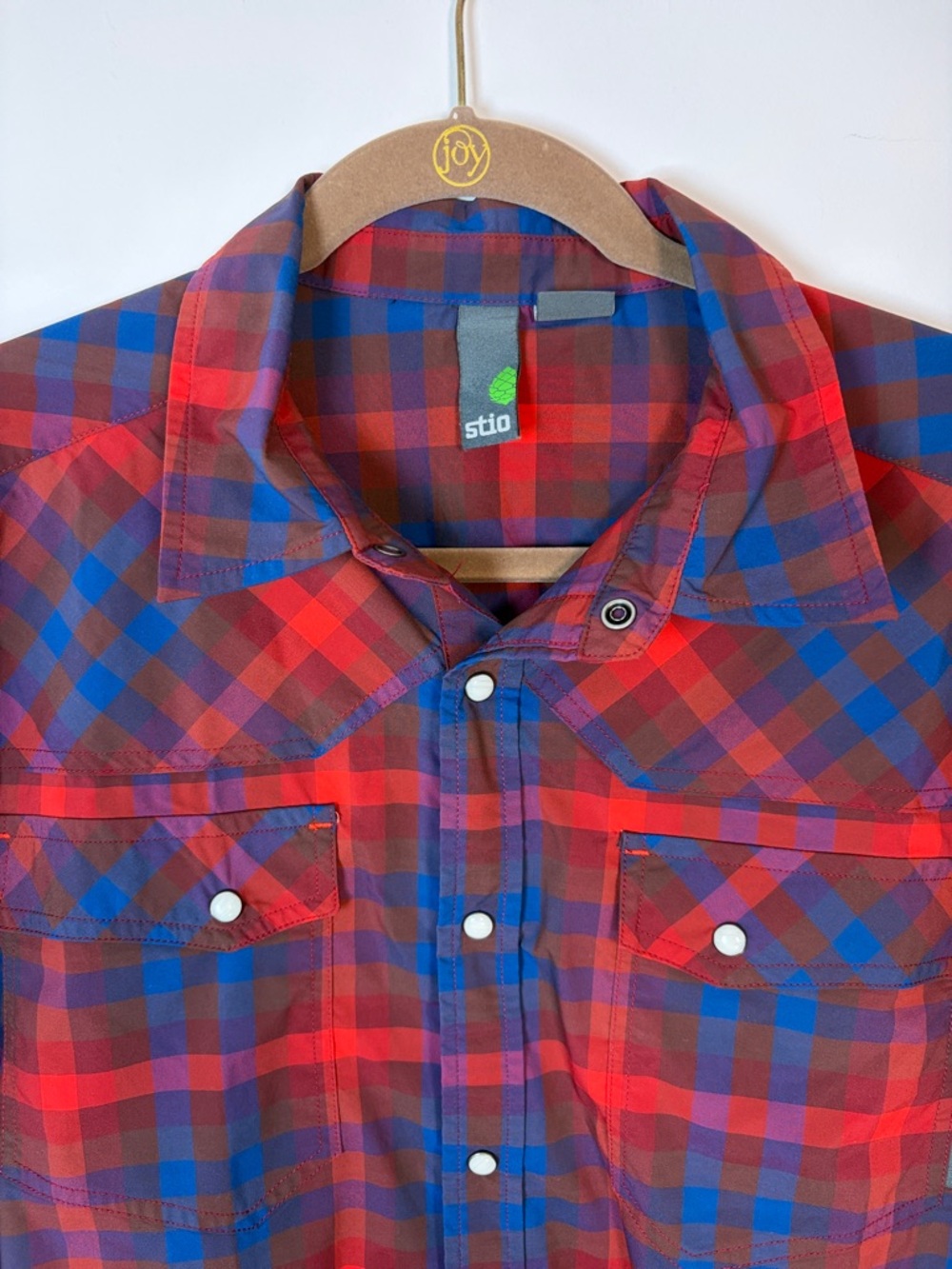 Men's Stio Pearl Snap Eddy Shirt Long Sleeve Red & Blue Plaid Button Shirt -M - Picture 3 of 7